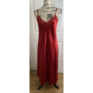 Jones New York Long Nightgown Red Satin Size M Adjustable Straps